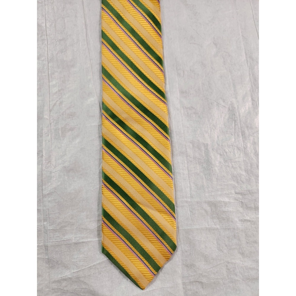Robert Talbott Carmel Mens Silk Tie Hand Sewn Luxury Menswear Yellow Stripe USA